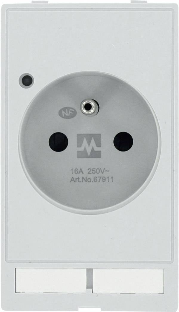 Una presa elettrica bianca con due fori rotondi, adatta per 16A, 250V. In alto è riportata la scritta 'NF' e in basso 'Art.No.67911'.