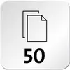 Simbolo di una pila di fogli con il numero 50 sotto.