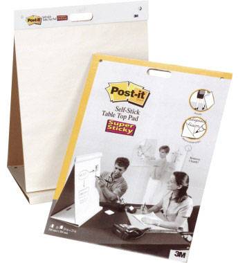 Blocco adesivo Post-it Super Sticky da tavolo, ideale per presentazioni, come illustrato nell'immagine.