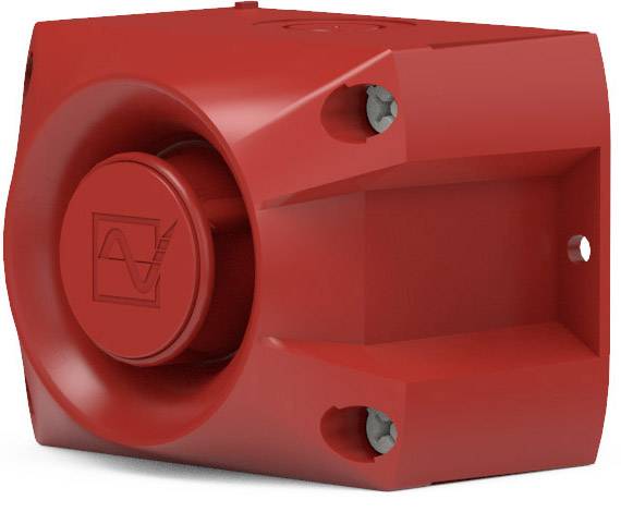 Dispositivo di allarme rosso con sirena circolare e possibilità di montaggio, utilizzato per sistemi di avvertimento in edifici.