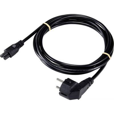 Cavo di rete nero con spina Schuko su un lato e connettore a tre poli sull'altro, arrotolato e fissato con fascette stringicavo.