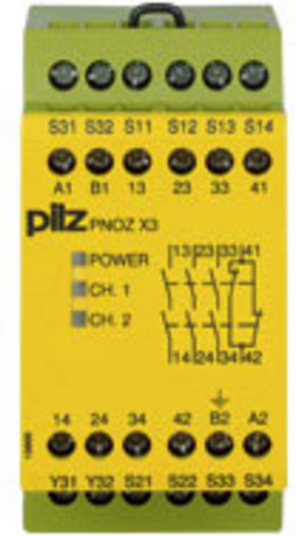 Relè di sicurezza PNOZ X3 24VAC 24VDC 3n/o 1n/c 1so PILZ Tensione di funzionamento: 24 V/DC 3 NA, 1 NC (L x A x P) 45 x 87 x 121 mm  1 pz.