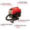 Un aspirapolvere a batteria rosso e nero con design compatto e impugnatura centrale. Caratteristiche: Power X-Change, serbatoio da 10 litri, alta potenza di aspirazione, tubo da 2 metri.