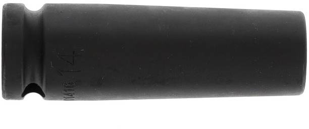 Oggetto scuro a forma di cilindro, probabilmente una parte di utensile o un adattatore, con una cavità e la scritta '14'.