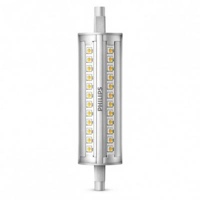 Lampada LED con attacco cilindrico e file di piccoli punti luminosi visibili all'interno di un involucro argentato.
