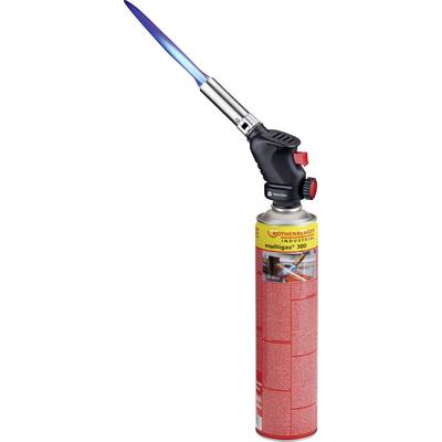 Bruciatore a gas versatile con fiamma blu visibile, idoneo per lavori di saldatura. Impugnato da una persona, mostra un'applicazione tecnica.