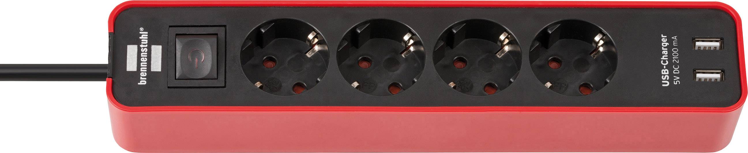 Brennenstuhl 1153240076 Multipresa con interruttore 4 vie Nero, Rosso Schuko 1 pz.