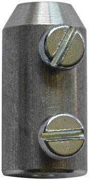 Cilindro metallico con due viti sporgenti sul lato. Parte superiore leggermente smussata.