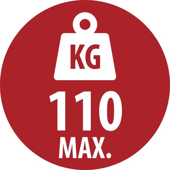 Cartello circolare rosso limite di peso che mostra un'icona di carico massimo di 110 kg e testo.