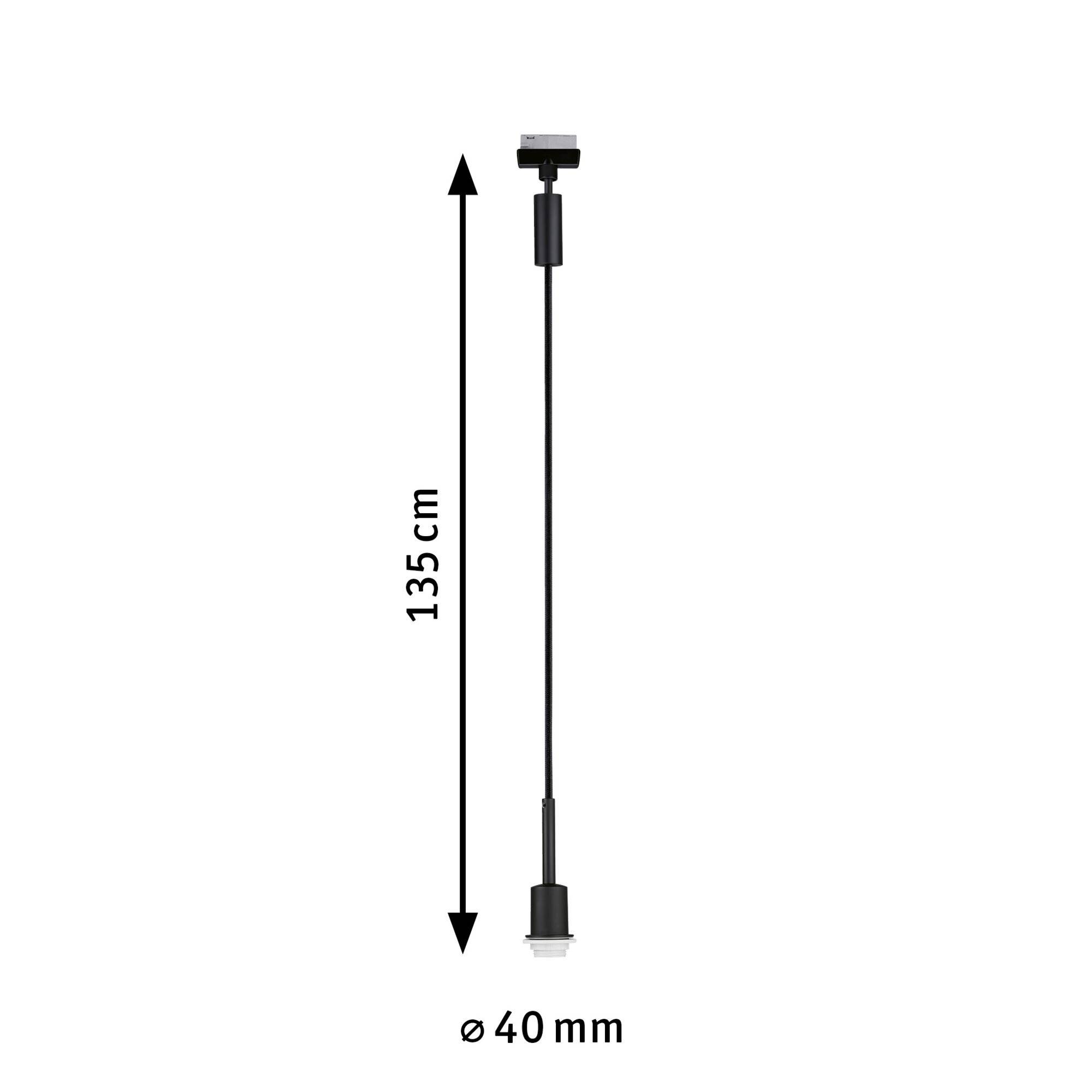 Un lungo bastone nero, alto 135 cm e largo 40 mm di diametro, viene mostrato in posizione verticale.