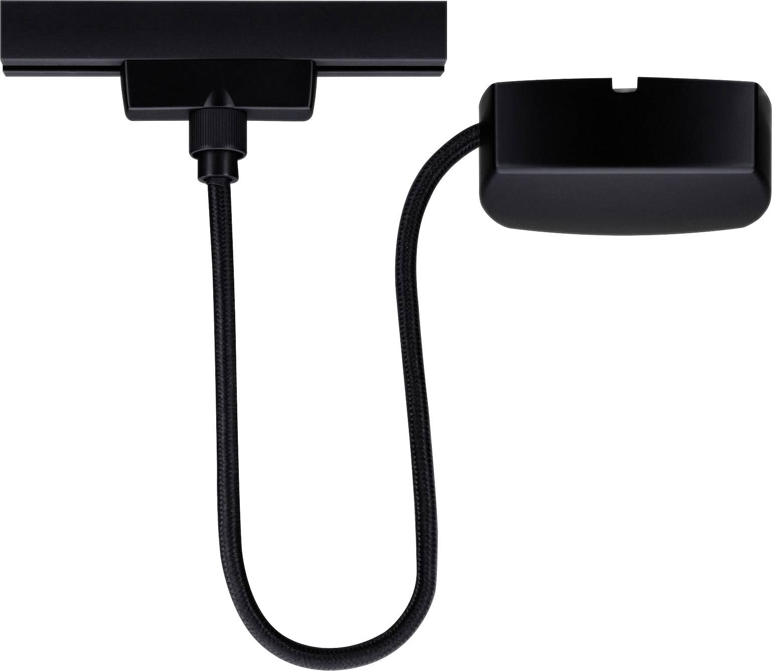 Un supporto per lampada a collo d'oca nero con sezione di cavo flessibile, idoneo al fissaggio su mobili o pareti per l'illuminazione.