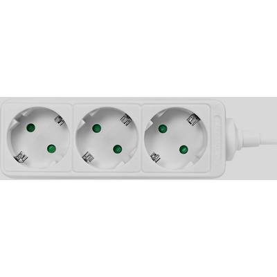 Presa multipla tripla con tre alloggiamenti bianchi e connessioni di terra contrassegnate in verde. Ideale per collegare più dispositivi.