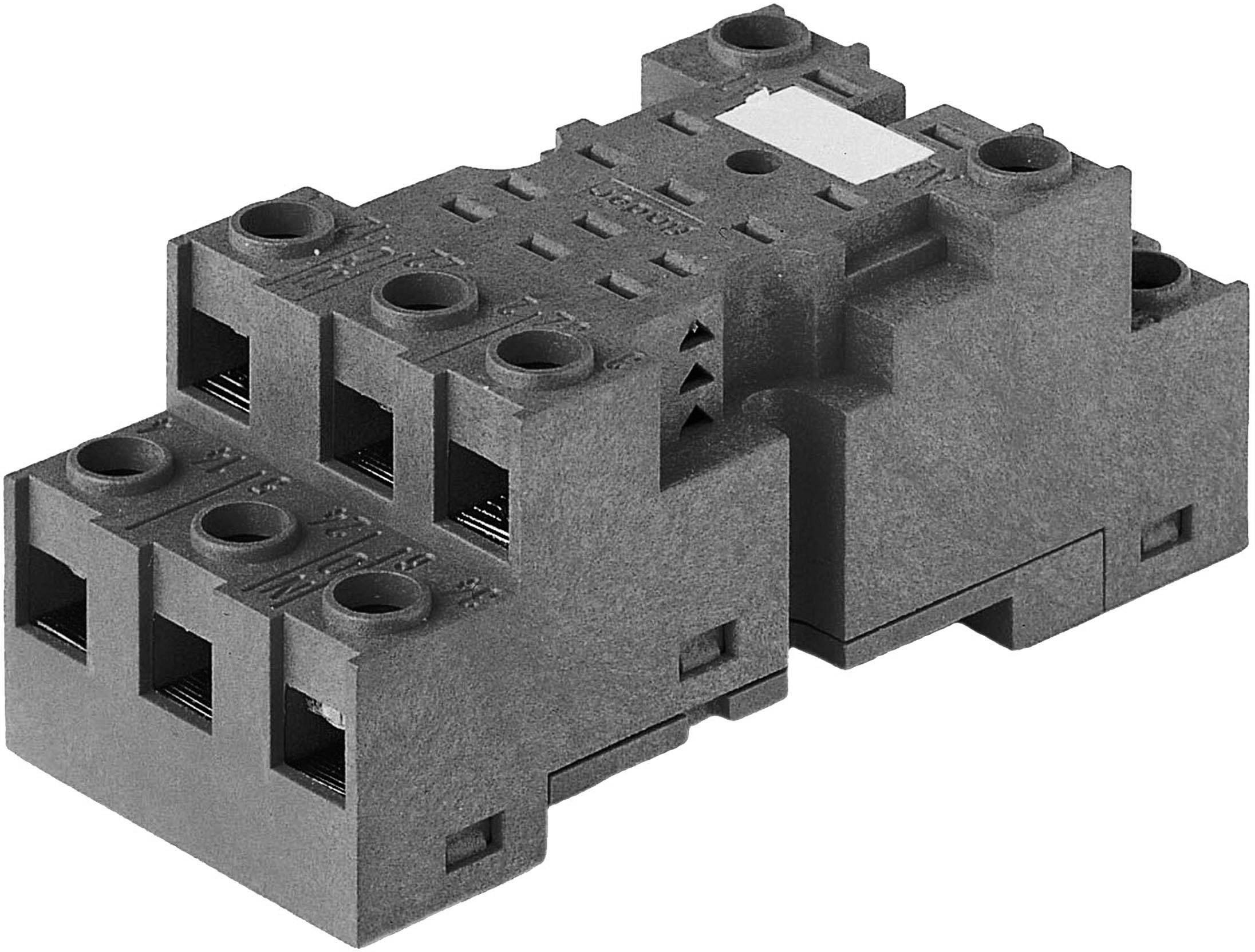 Modulo zoccolo relè elettrico grigio con multiple connessioni, per l'utilizzo in circuiti elettronici.