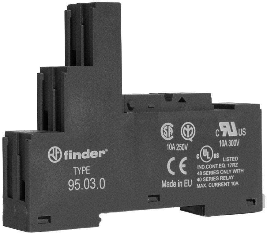 Un zoccolo nero per relè elettrico (Modello 95.03.0) di Finder, adatto per 10A 250V, fabbricato nell'UE.