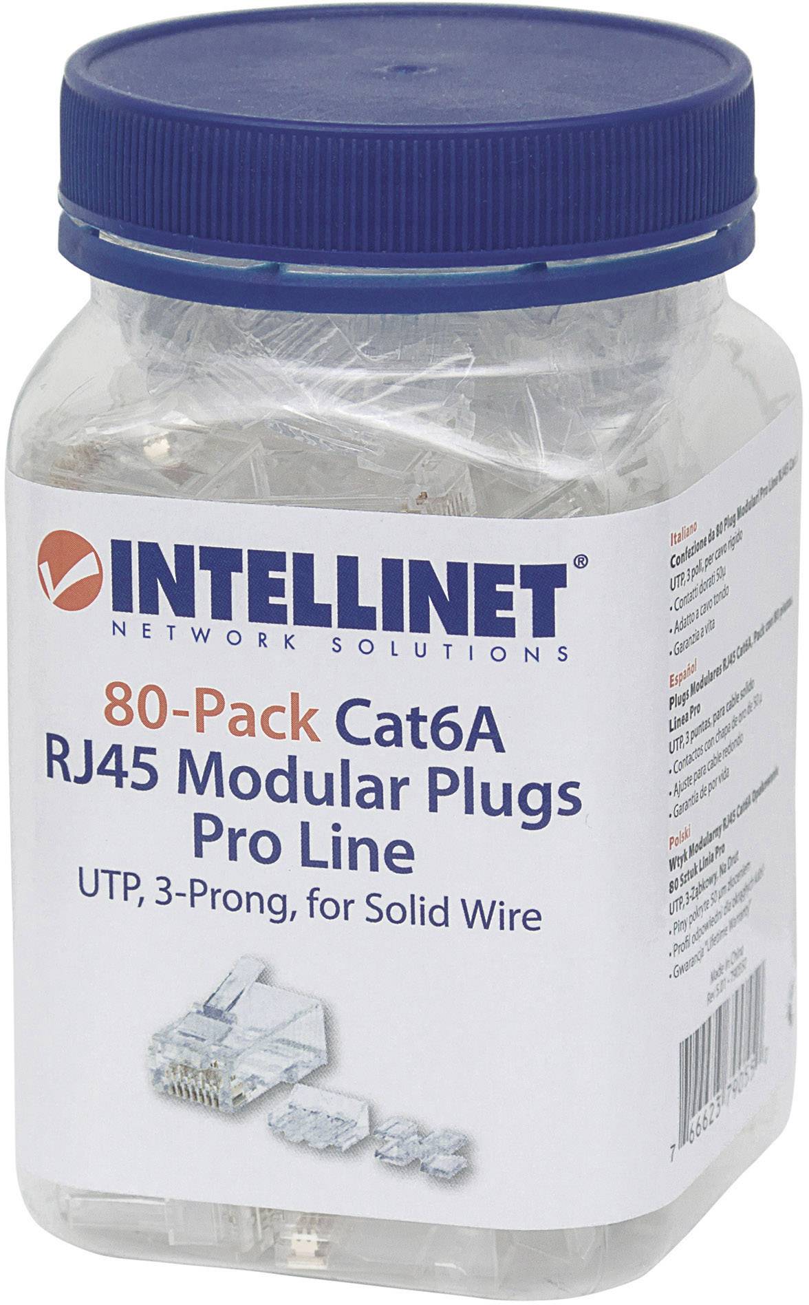 Intellinet Kabel Intellinet 80pz. Cat6a connettore modulare RJ45 Pro line UTP 3 punti contatto cavo per cavo pieno 80 spina nel bicchiere 50 μ contatti placcati oro 790550 Contatto a crimpare Numero di poli 8P8C Trasparente 80 pz.
