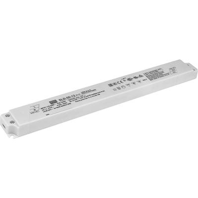 Un componente elettronico rettangolare con etichettatura e simboli, che probabilmente serve come driver per LED o trasformatore.