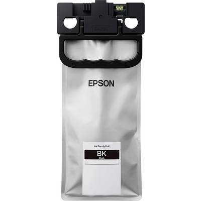 Un'unità di rifornimento inchiostro nero con la scritta 'EPSON' e 'BK Black', utilizzata per il rifornimento di stampanti.