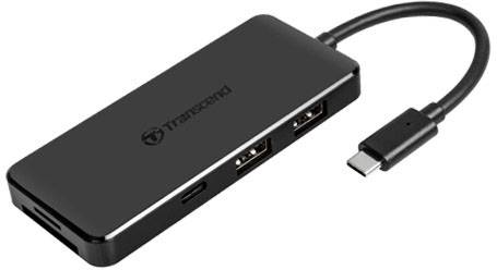 Hub USB-C nero con multiple porte per USB-A, HDMI e schede SD. Ideale per ampliare le possibilità di connessione.