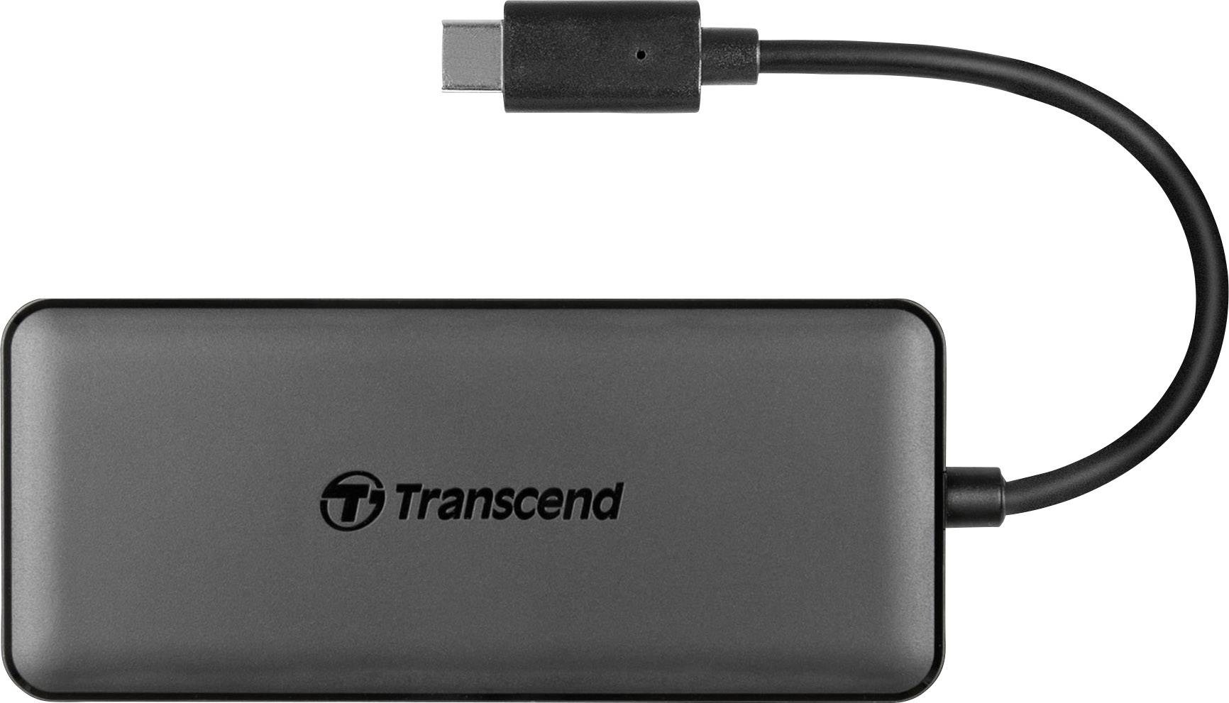 SSD esterno di Transcend con connettore USB-C, idoneo per il trasferimento rapido dei dati e l'archiviazione.