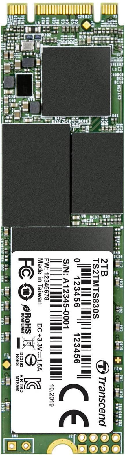 'Transcend 2TB PCIe NVMe SSD 2280-S3-B' Scheda con chip di memoria, numero di serie e marchio CE. Soluzione di archiviazione ad alte prestazioni.