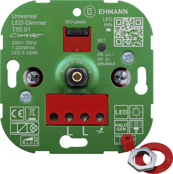 Ehmann 5500x0100 Dimmer rotativo Adatto per lampadina: Lampadina LED, Lampadina alogena, Lampadina ad incandescenza