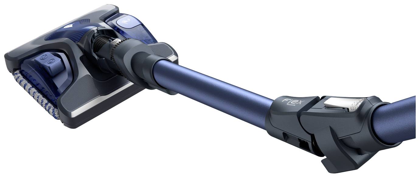 Un aspirapolvere moderno, senza fili, con design blu e ugello potente, ideale per una pulizia accurata dei pavimenti.