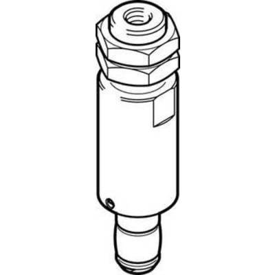 Disegno di un componente tecnico cilindrico con filettatura superiore e attacco inferiore, probabilmente una valvola o un adattatore.