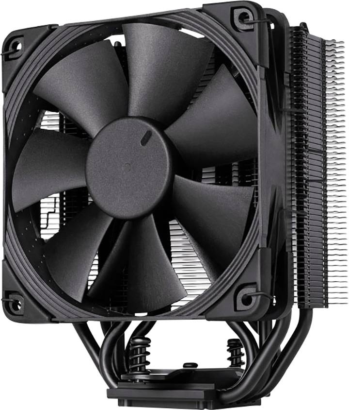 Dissipatore CPU nero con grande ventola e alette di raffreddamento per la dissipazione del calore. Adatto per case per PC con raffreddamento ad aria.