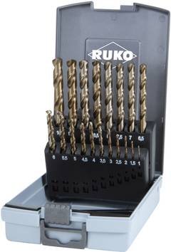 RUKO 215214RO  HSSE-Co 5 Kit punte a spirale da metallo 19 parti 1 mm, 1.5 mm, 2 mm, 2.5 mm, 3 mm, 3.5 mm, 4 mm, 4.5 mm, 5 mm, 5.5 mm, 6 mm, 6.5 mm, 7 mm, 7.5 mm, 8 mm, 8.5 mm, 9 mm, 9.5 mm, 10 mm  antiruggine DIN 338 Alberino cilindrico 1 KIT