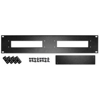 Set di montaggio per rack nero con due aperture rettangolari, comprensivo di viti e supporti per il fissaggio.