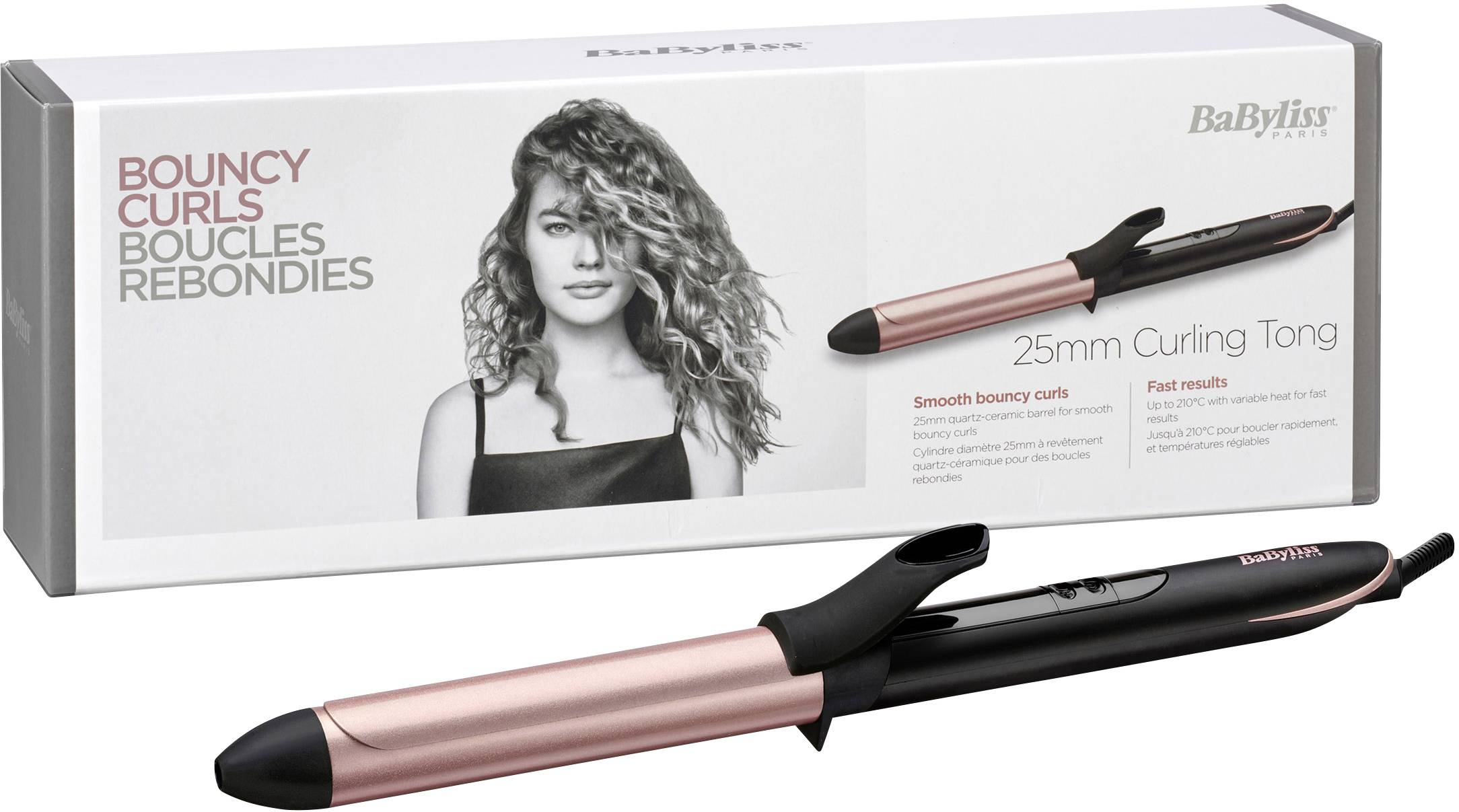 BaByliss 25mm Curling Tong Ferro per ricci Caldo Nero Oro rosa 2.5 m-2