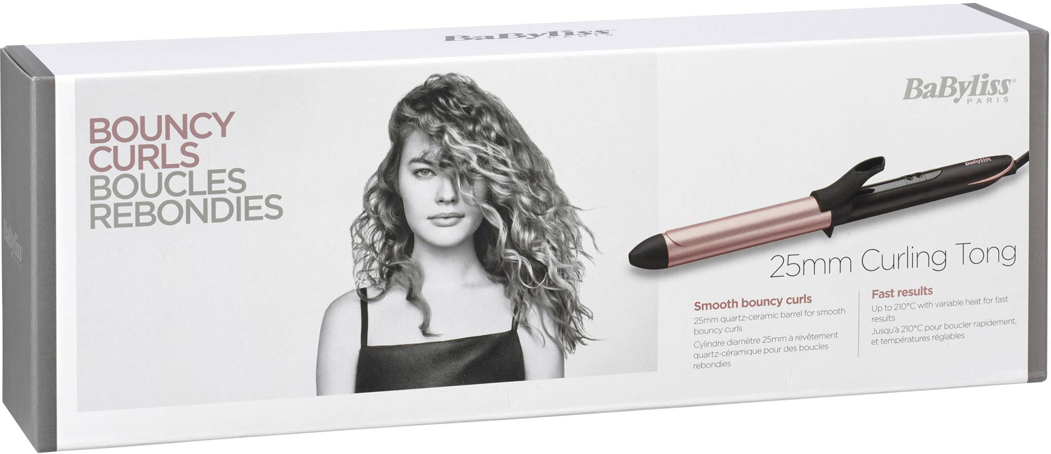 BaByliss 25mm Curling Tong Ferro per ricci Caldo Nero Oro rosa 2.5 m-3