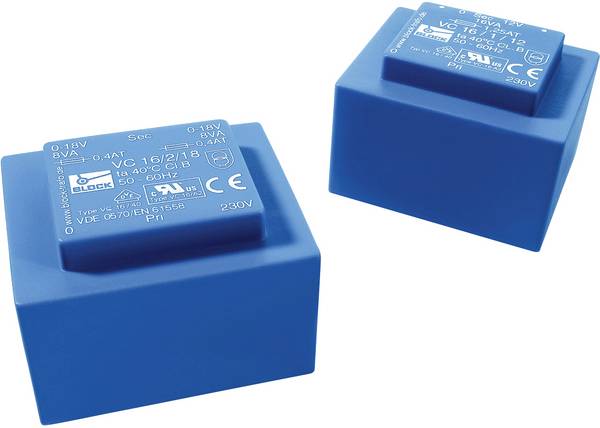 BLOCK VC 5,0/2/8 Trasformatore per PCB 1 x 230 V/AC 2 x 8 V/AC 5 VA