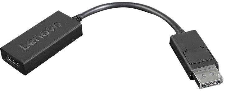 Un cavo adattatore nero Lenovo con una presa HDMI e un connettore DisplayPort.