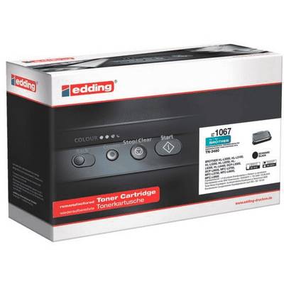 Confezione della cartuccia toner edding TN-3480 con informazioni sul prodotto. Adatta per modelli di stampanti Brother; inchiostro nero.