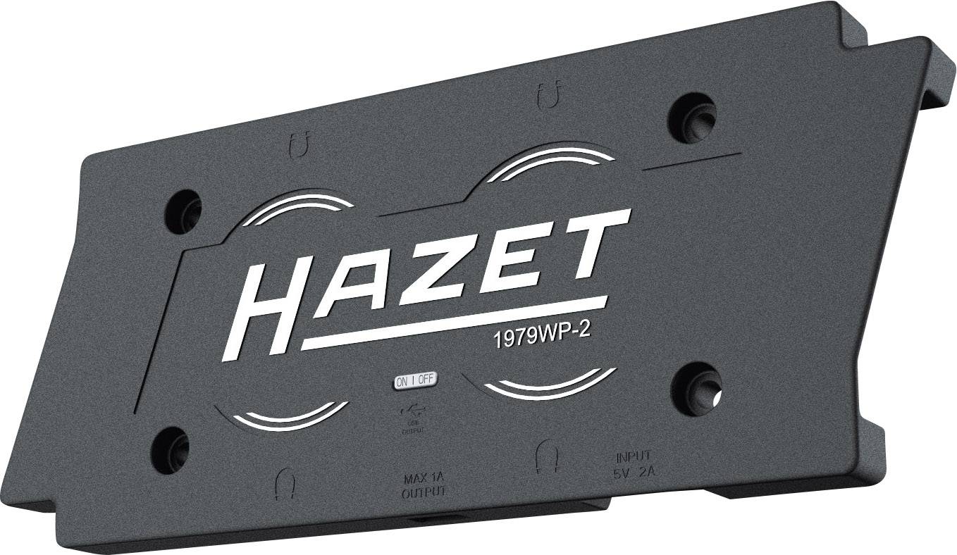 Un utensile nero Hazet con la scritta '1979WP-2'. Ha fori di fissaggio e serve per il supporto sicuro di componenti.