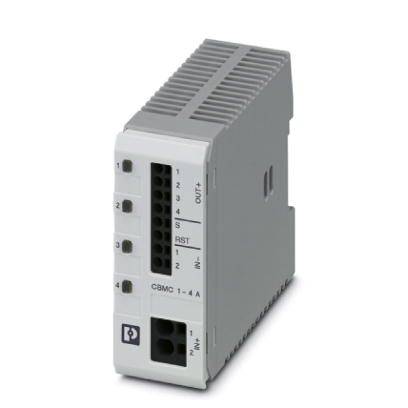 Dispositivo elettronico di sicurezza con quattro interruttori e spie luminose, utilizzato per il monitoraggio e la protezione dei circuiti elettrici.