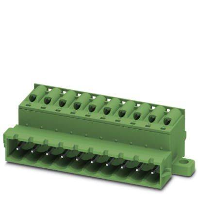 Connettore elettrico verde con più morsetti per il fissaggio di fili, su sfondo bianco.