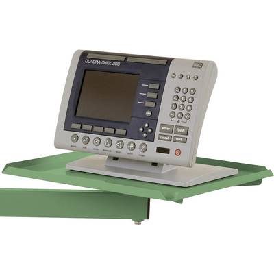 Un dispositivo di misurazione elettronico con schermo e tasti, denominato 'QUADRA-CHEK 200', montato su un supporto verde.