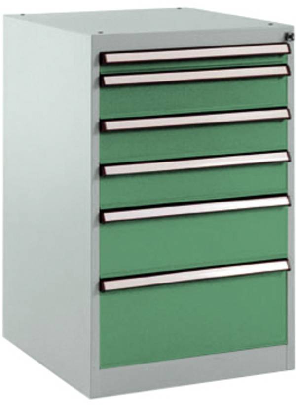 Manuflex SP1107.6011  Armadio per cassetti BASETEC fisso, altezza utile 700 mm con 6 cassetti, in verde Reseda RAL 6011