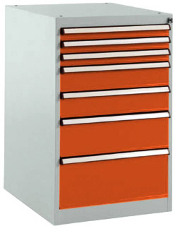 Manuflex SP1128.2001  Armadio per cassetti BASETEC fisso, altezza utile 700 mm con 7 cassetti, in rosso arancio RAL 2001