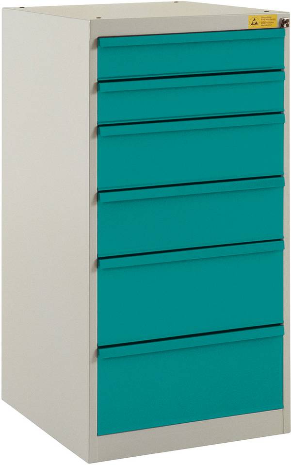 Manuflex LS1042.5021 ESD Armadio a cassetti ESD BASETEC fisso, altezza utile 900 mm con 6 cassetti, in blu acqua RAL 5021
