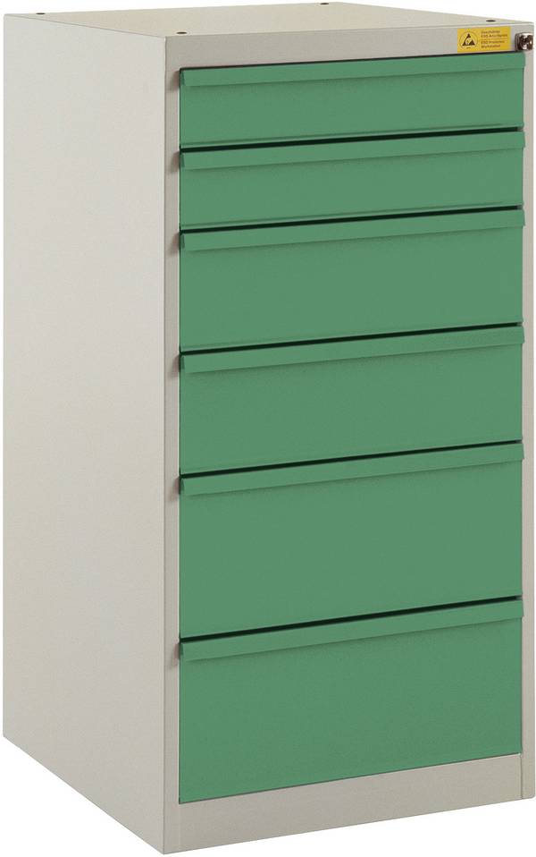 Manuflex LS1042.6011 ESD Armadio a cassetti ESD BASETEC fisso, altezza utile 900 mm con 6 cassetti, in verde Reseda RAL 6011