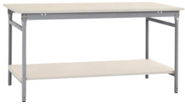 Manuflex BB5227.9006  Tavolo di appoggio completo BASE fisso con piano in plastica + pavimento intermedio, L x P x A: 1500 x 800 x 780 mm  Argento