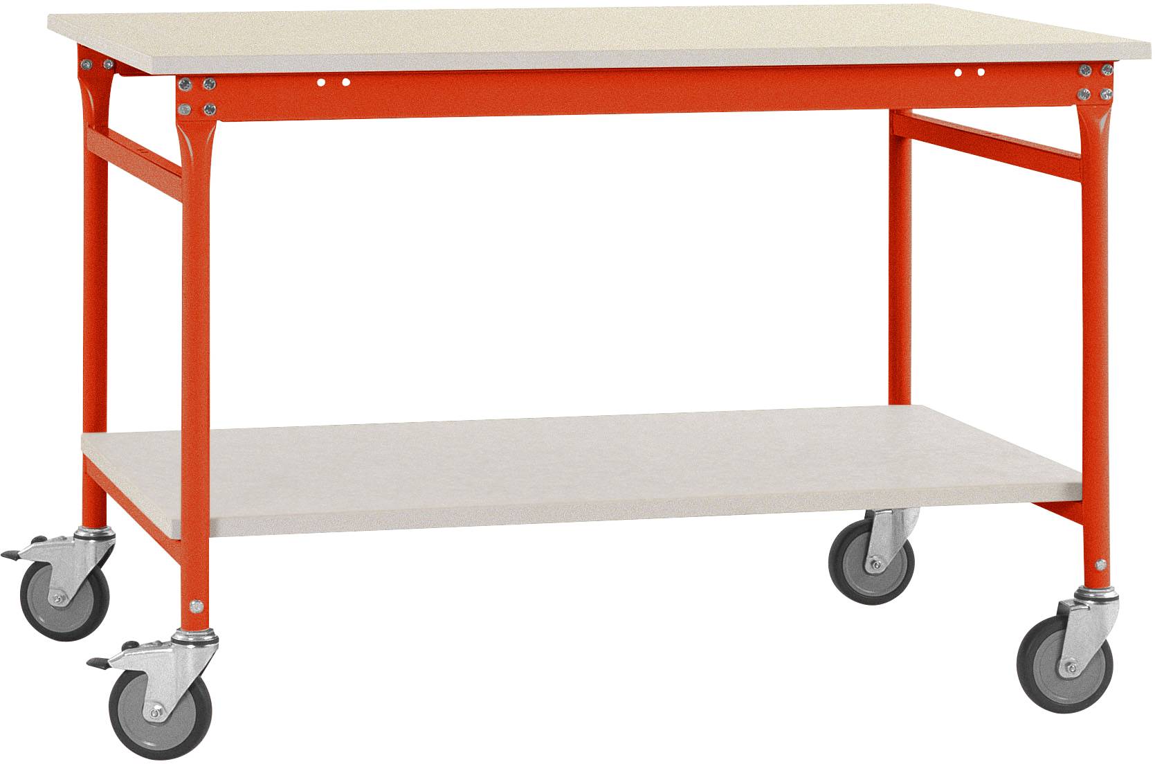 Manuflex BB5301.2001 Tavolo di appoggio completo BASE mobile con piastra in melamina + ripiano intermedio, LxTxA: 750 x 500 x 850 mm Arancione rosso (RAL 2001)