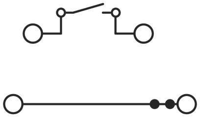 Il diagramma mostra un interruttore in posizione aperta in alto con il circuito interrotto. In basso, il circuito è chiuso.