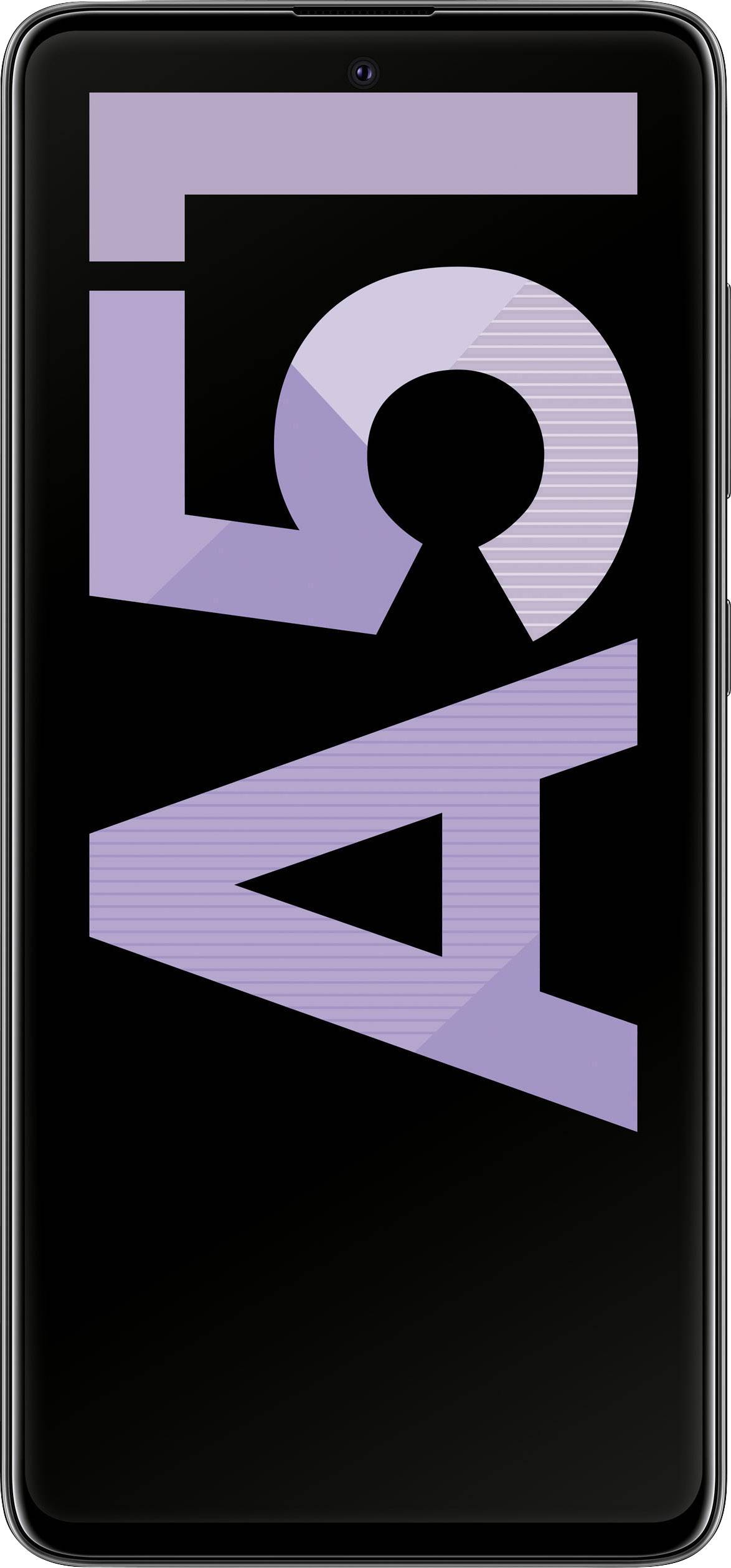 Smartphone con uno schermo nero che mostra il numero '5A' in grandi lettere viola.