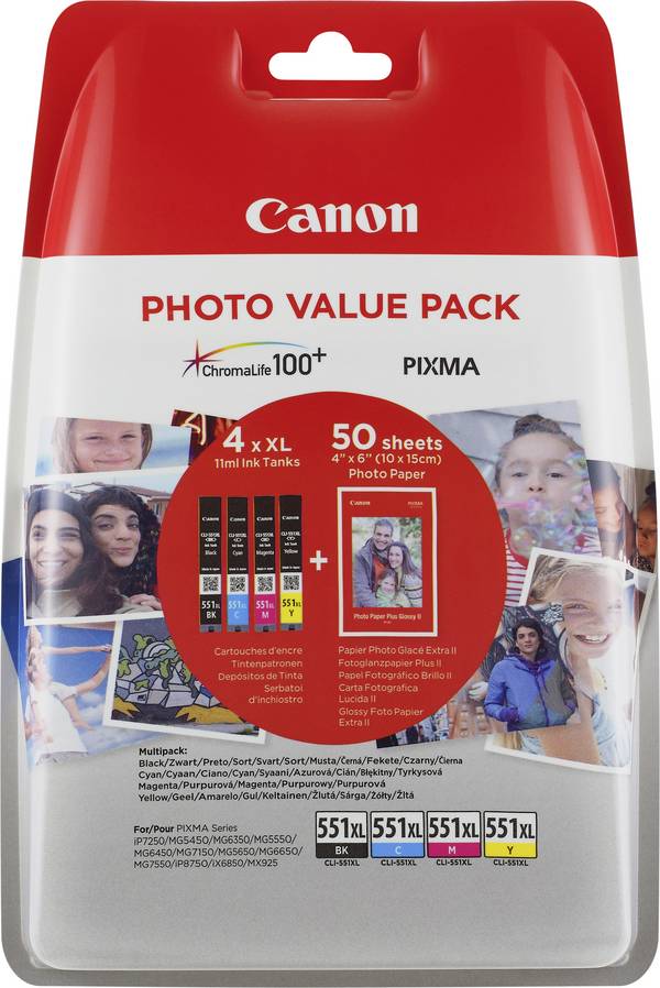 Canon confezione multipla di cartucce d\`inchiostro a resa elevata per foto cli-551xl bk/c/m/y