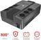 Un UPS (Uninterruptible Power Supply) nero con sei prese, capacità da 800 VA, protezione contro sovratensioni e batteria.