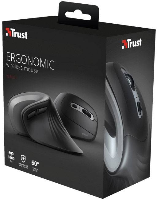 Trust VERRO Mouse ergonomico Senza fili (radio) Ottico Nero 5 Tasti 1600 dpi, 1200 dpi, 600 dpi Ergonomico-19